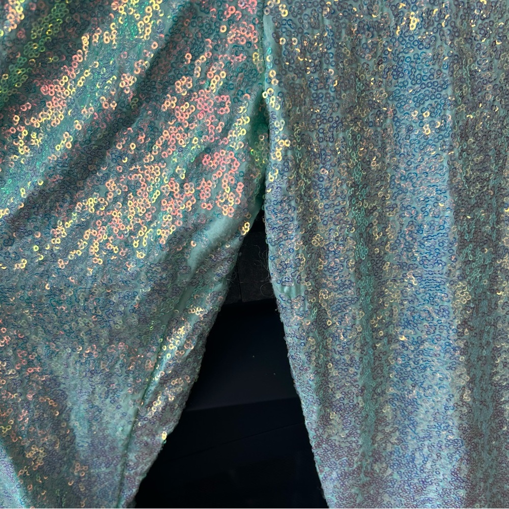 Blackmilk Iridescent Aqua Sequin Flare Pants - Picture 6 of 8